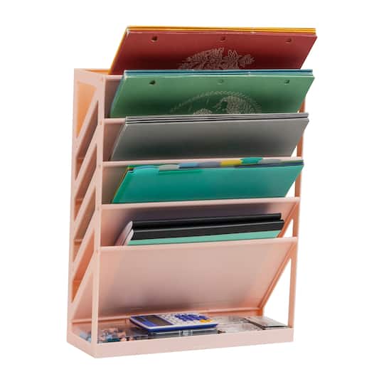 Mind Reader 5-Tier Vertical File Storage, Desktop Organizer, Wall Mount, Office, Plastic, Pink | 13" x 4.25" x 16" | Michaels®